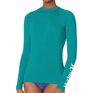 Hurley Long Sleeve Rash Guard Swim Shirt Women’s US Size XS Emerald Green UPF 50